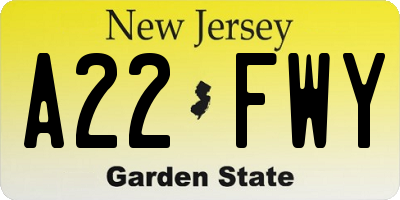 NJ license plate A22FWY