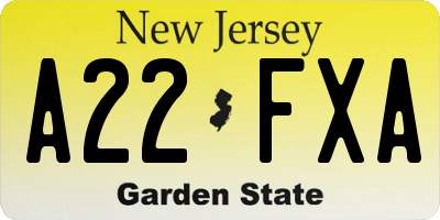 NJ license plate A22FXA