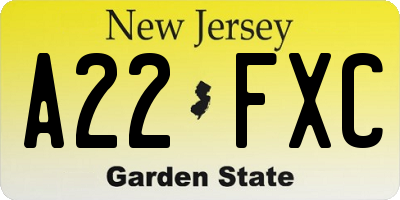 NJ license plate A22FXC