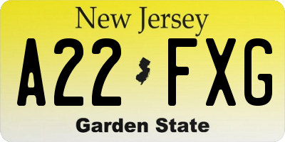 NJ license plate A22FXG