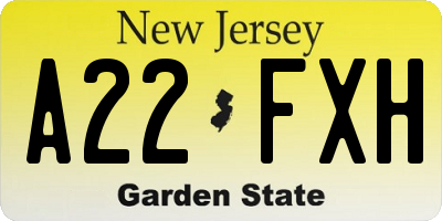 NJ license plate A22FXH