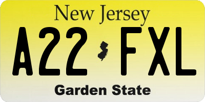 NJ license plate A22FXL