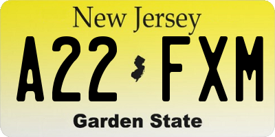 NJ license plate A22FXM