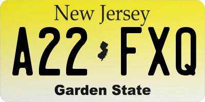 NJ license plate A22FXQ