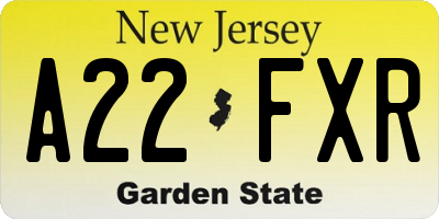 NJ license plate A22FXR