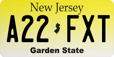 NJ license plate A22FXT