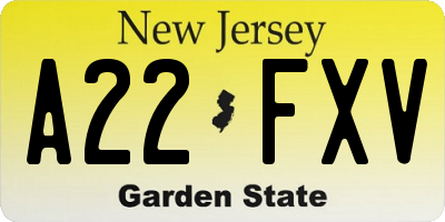 NJ license plate A22FXV