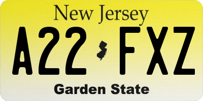 NJ license plate A22FXZ