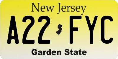 NJ license plate A22FYC