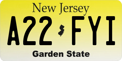NJ license plate A22FYI