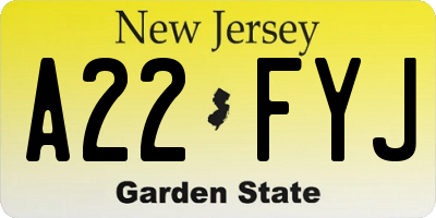 NJ license plate A22FYJ