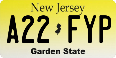 NJ license plate A22FYP