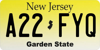 NJ license plate A22FYQ