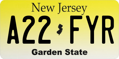 NJ license plate A22FYR
