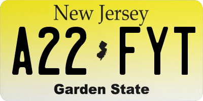 NJ license plate A22FYT