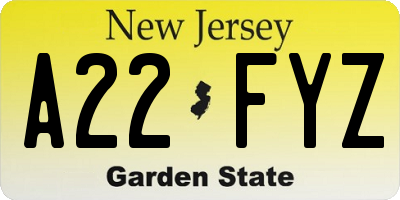 NJ license plate A22FYZ