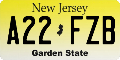 NJ license plate A22FZB