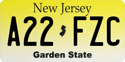 NJ license plate A22FZC
