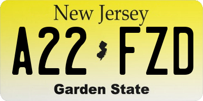 NJ license plate A22FZD