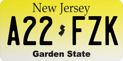 NJ license plate A22FZK
