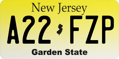 NJ license plate A22FZP