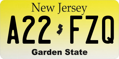 NJ license plate A22FZQ