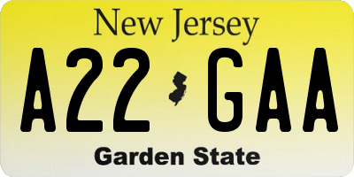 NJ license plate A22GAA
