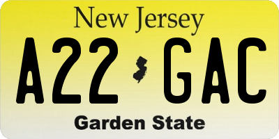NJ license plate A22GAC
