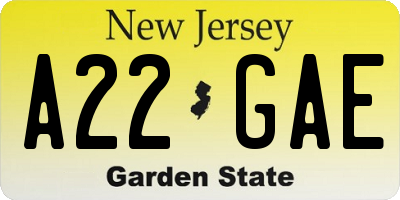 NJ license plate A22GAE