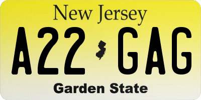 NJ license plate A22GAG