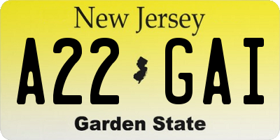 NJ license plate A22GAI