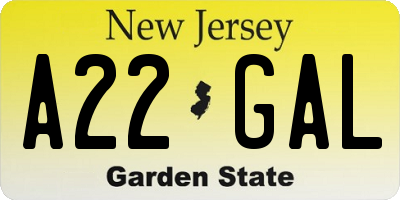 NJ license plate A22GAL