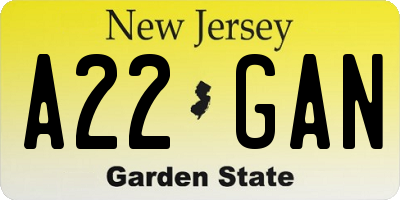 NJ license plate A22GAN