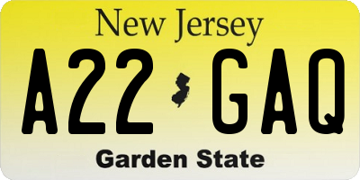 NJ license plate A22GAQ