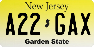 NJ license plate A22GAX