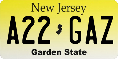NJ license plate A22GAZ