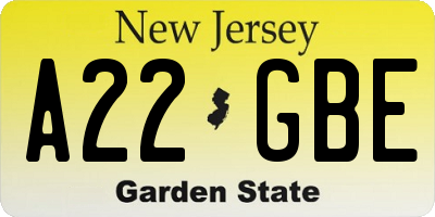 NJ license plate A22GBE