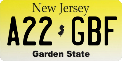 NJ license plate A22GBF