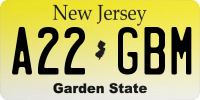 NJ license plate A22GBM