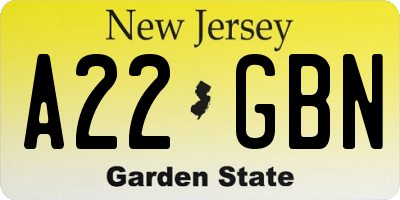NJ license plate A22GBN