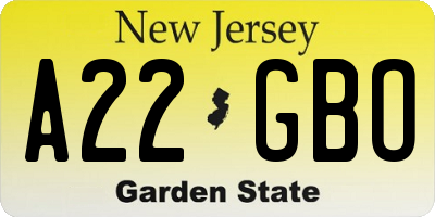 NJ license plate A22GBO