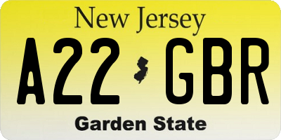 NJ license plate A22GBR
