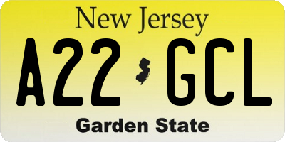 NJ license plate A22GCL
