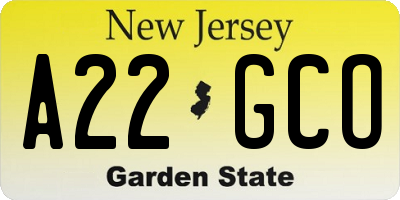 NJ license plate A22GCO