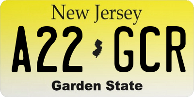 NJ license plate A22GCR