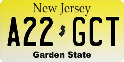 NJ license plate A22GCT