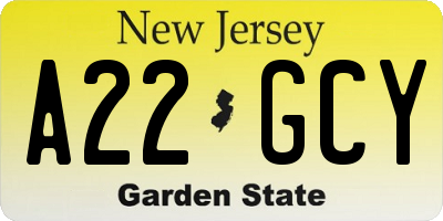NJ license plate A22GCY
