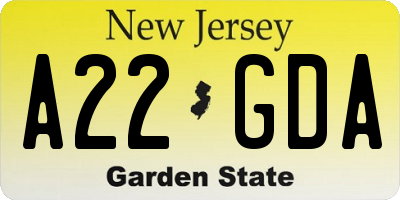 NJ license plate A22GDA