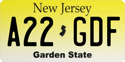 NJ license plate A22GDF