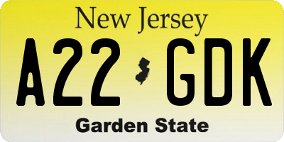 NJ license plate A22GDK